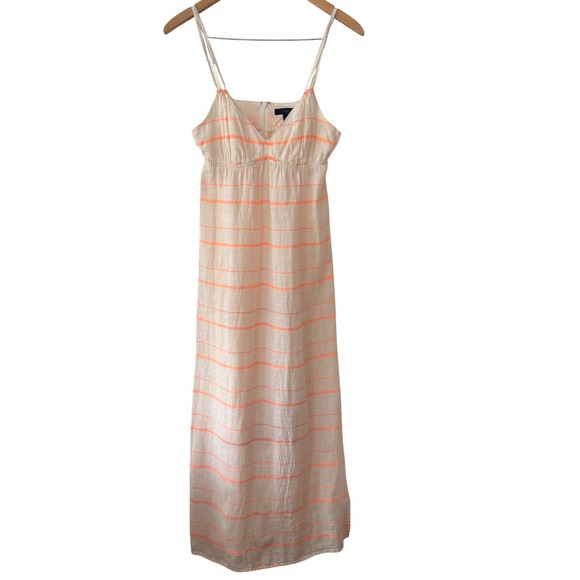 J. Crew Dresses & Skirts - J.Crew Luxury Beach XS Linen Striped Maxi Dress Cream‎ Neon Orange Empire Waist